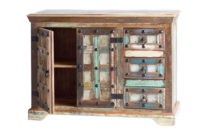 GINER Y COLOMER Aparador de madera reciclada y detalles metal multicolor